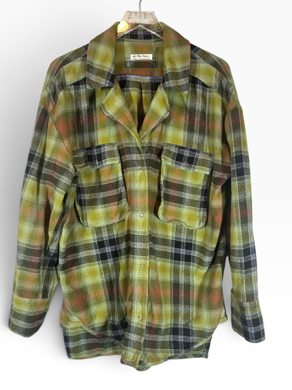 WE THE FREE Women's Medium Oversized button Down Flannel Plaid Shirt Green